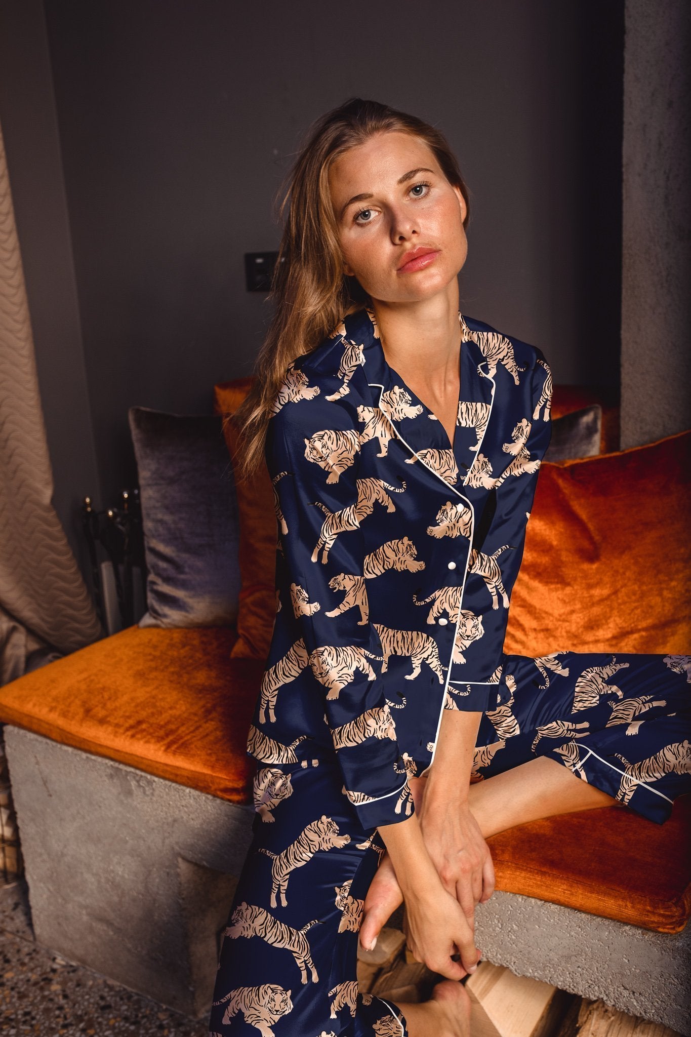 AherBiu 2 Piece Pajamas Sets for Women Satin Long Sleeve Shirts
